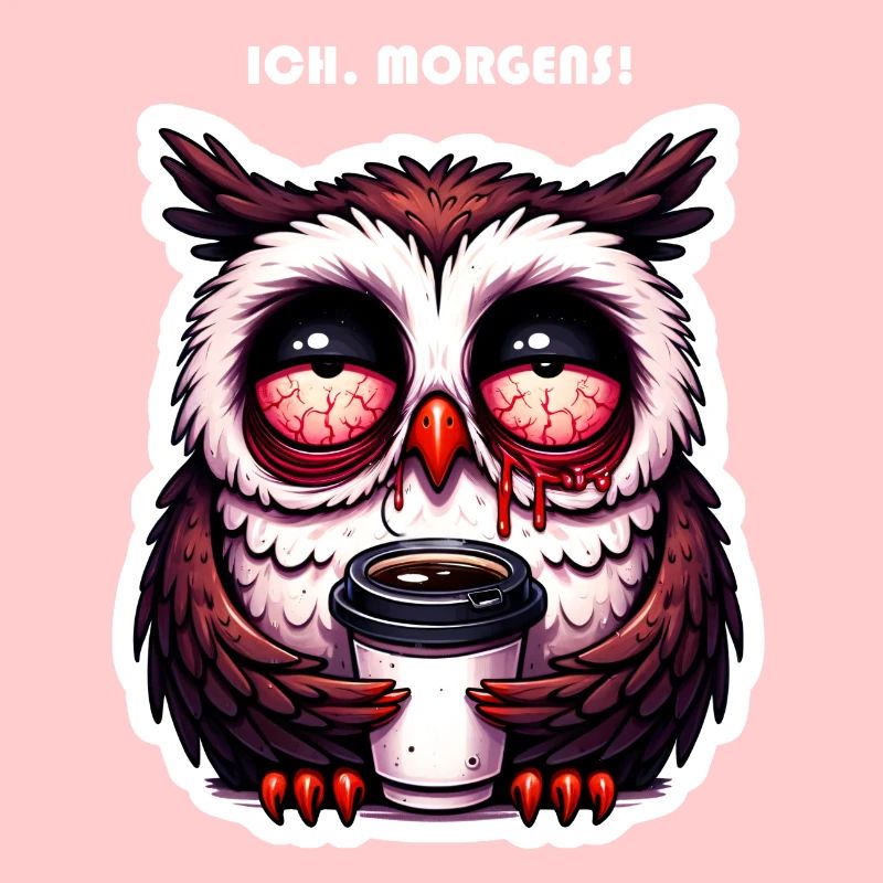 Eule verschlafen mit Kaffee