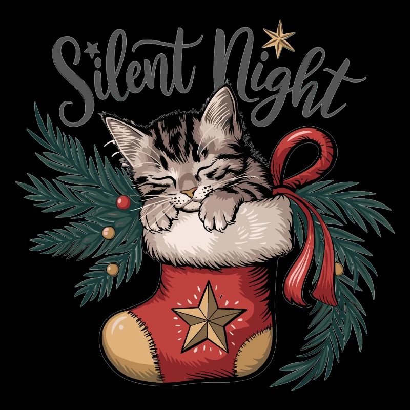 Douce nuit – Chaton en bas de Noël