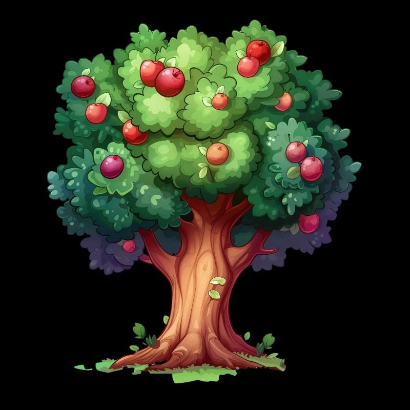 Colorful apple tree in cartoon style