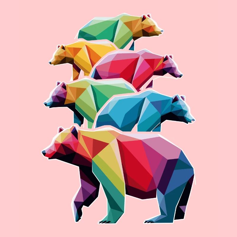 Bunte Low Poly Bären in Regenbogenfarben