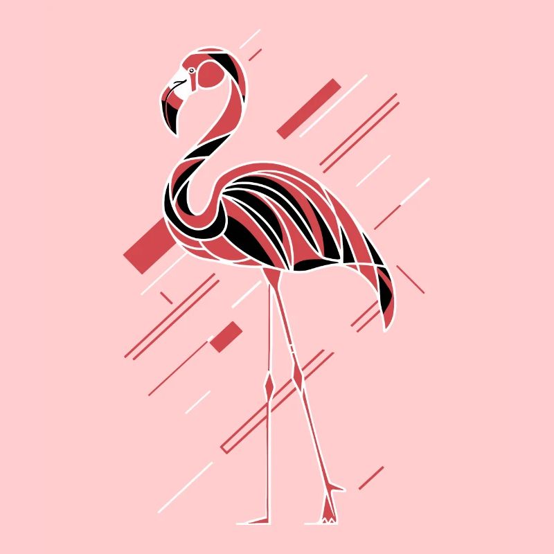 Flamant rose abstrait aux lignes géométriques