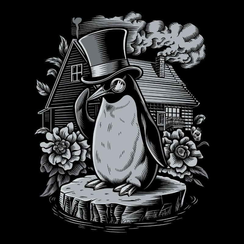 Dunkle Cottagecore Pinguin mit Zylinder