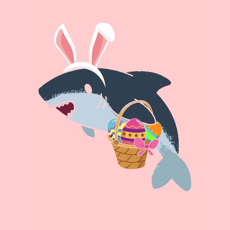 Lapin de Pâques Requin Requin avec Oeuf de Pâques dans le panier