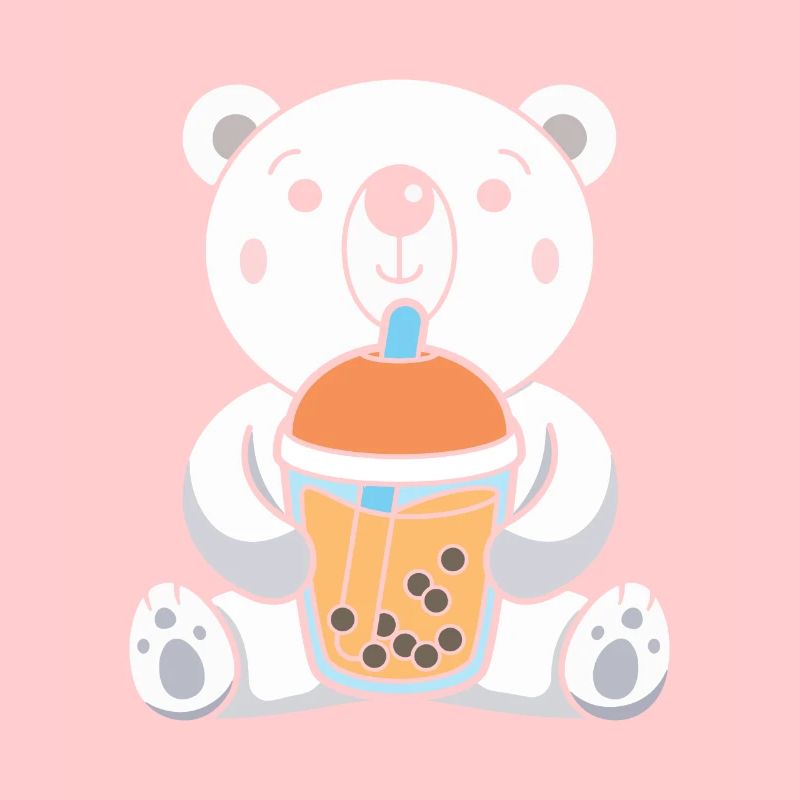 Bubble Milk Tea Polar Bear Drinking Boba Tea
