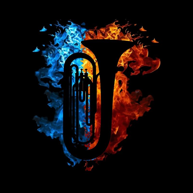 Tuba Red Blue Fire Musical Instrument Fire Art