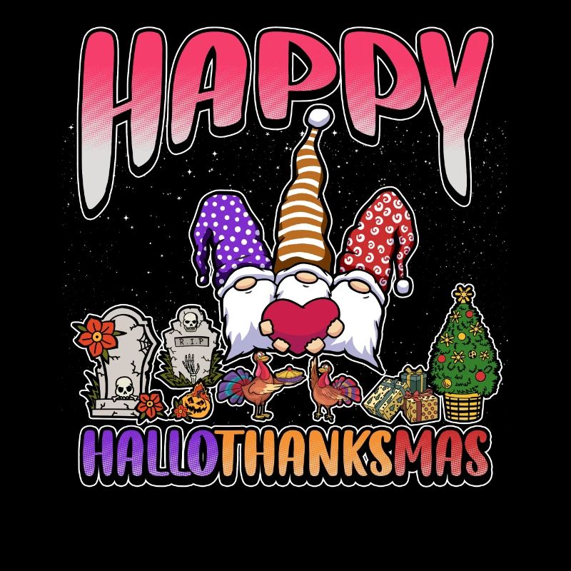 Hallothanksmas Three Gnomes Halloween Christmas