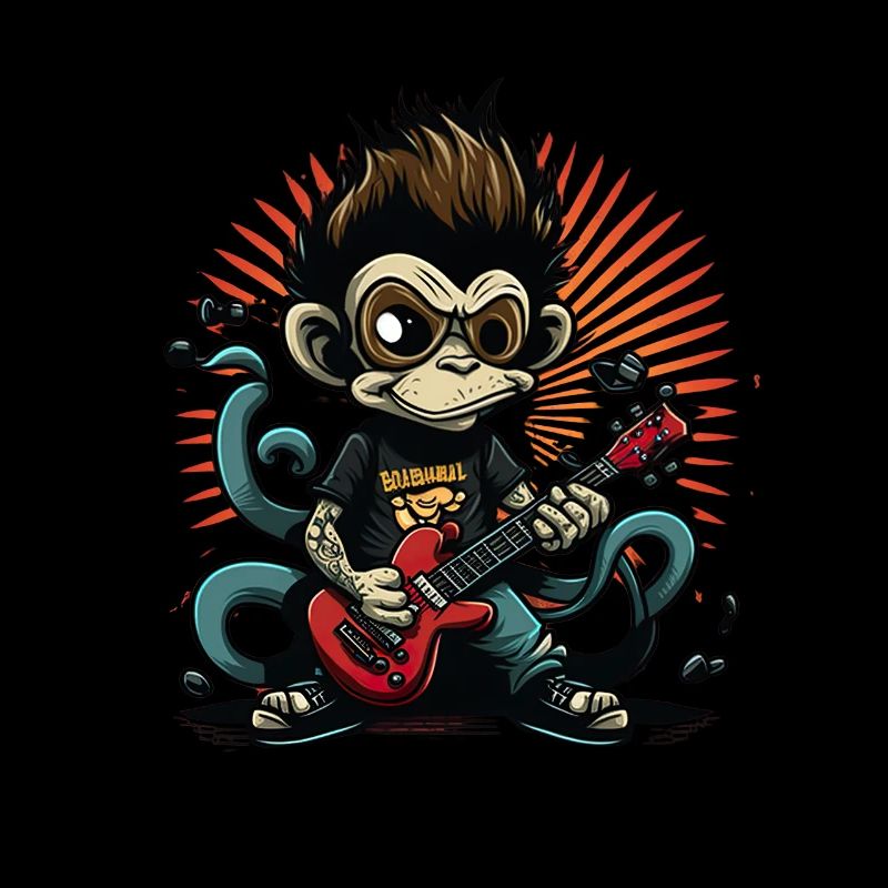 Affe Schimpanse spielt Acousitc Rock Gitarre