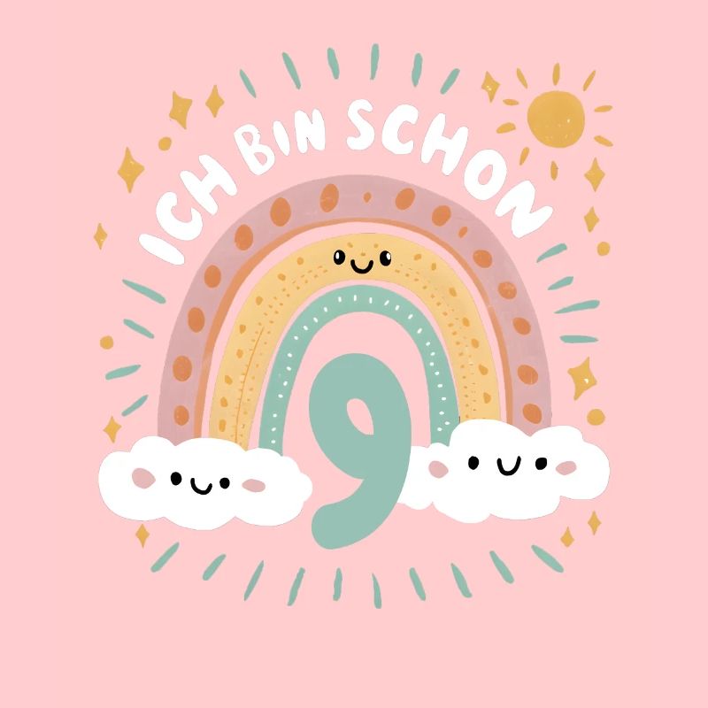 9. Geburtstag Geburtstagsshirt Regenbogen Wolke