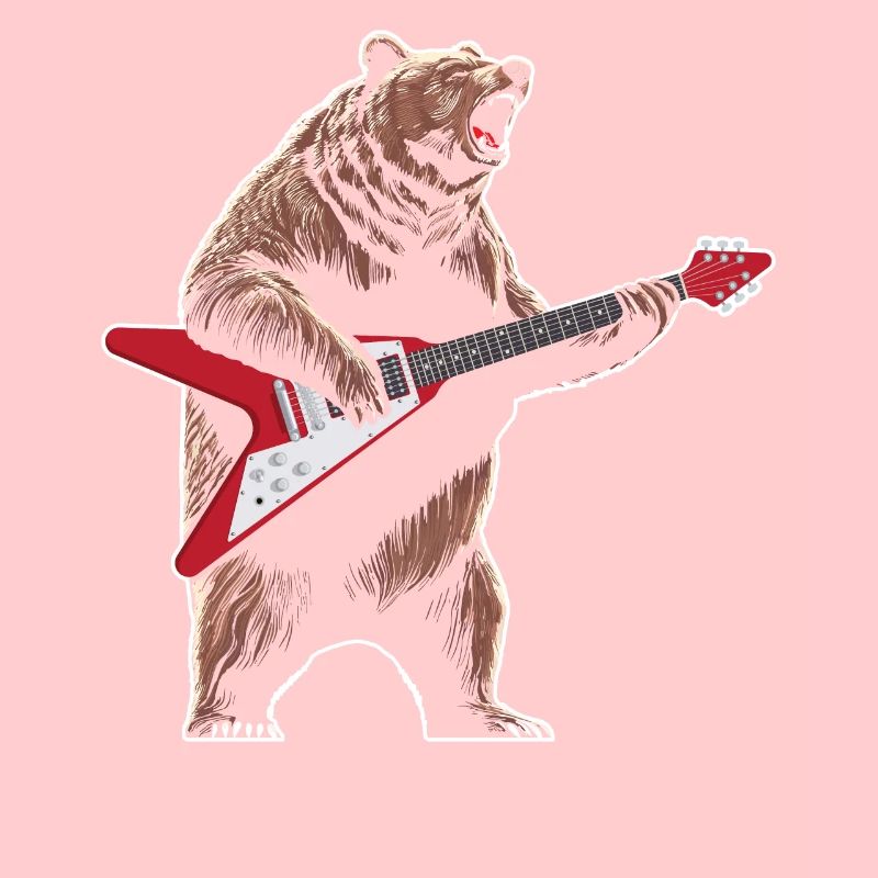Bear playing flying v guitar guitarist