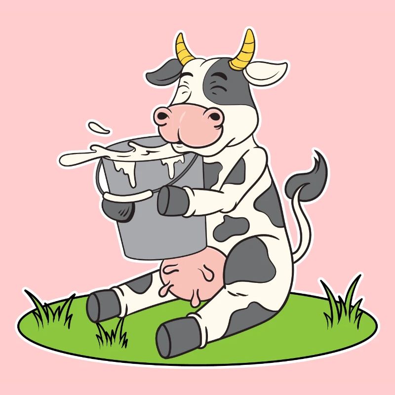 Lustige Kuh mit einem Eimer Milch süße Kuh Kühe