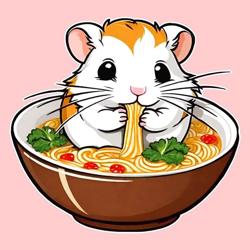 Mignon hamster avec soupe ramen