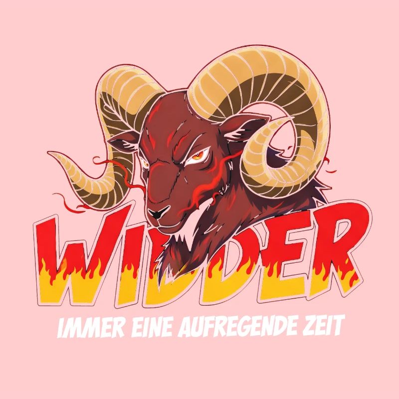 Widder mit Flammen-Text