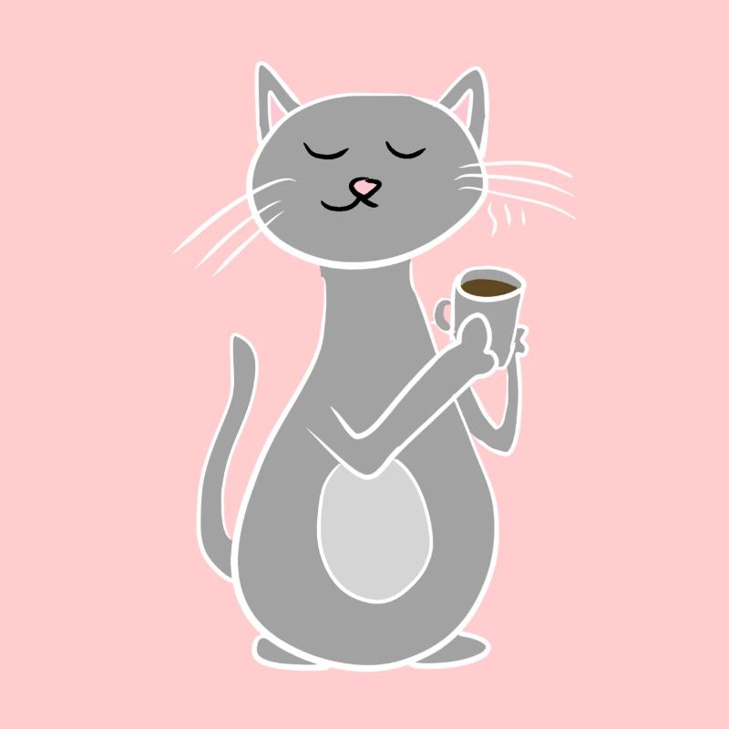 grey cat chilling with coffee