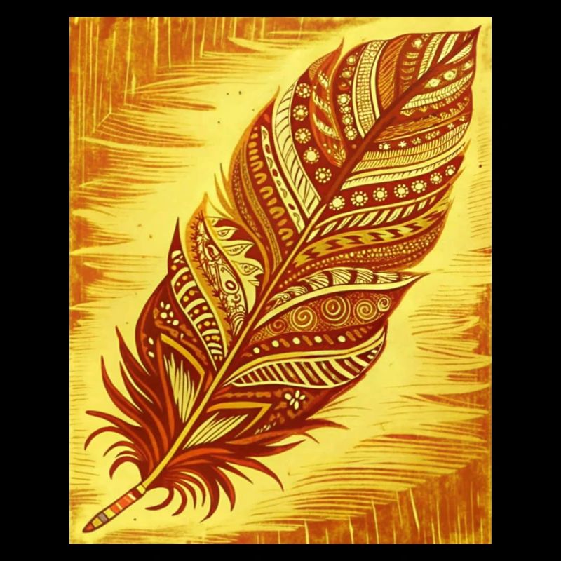 une plume avec des motifs et des couleurs complexes