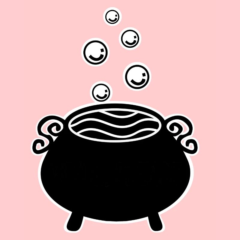 Chaudron de sorcière bouillonnant noir blanc