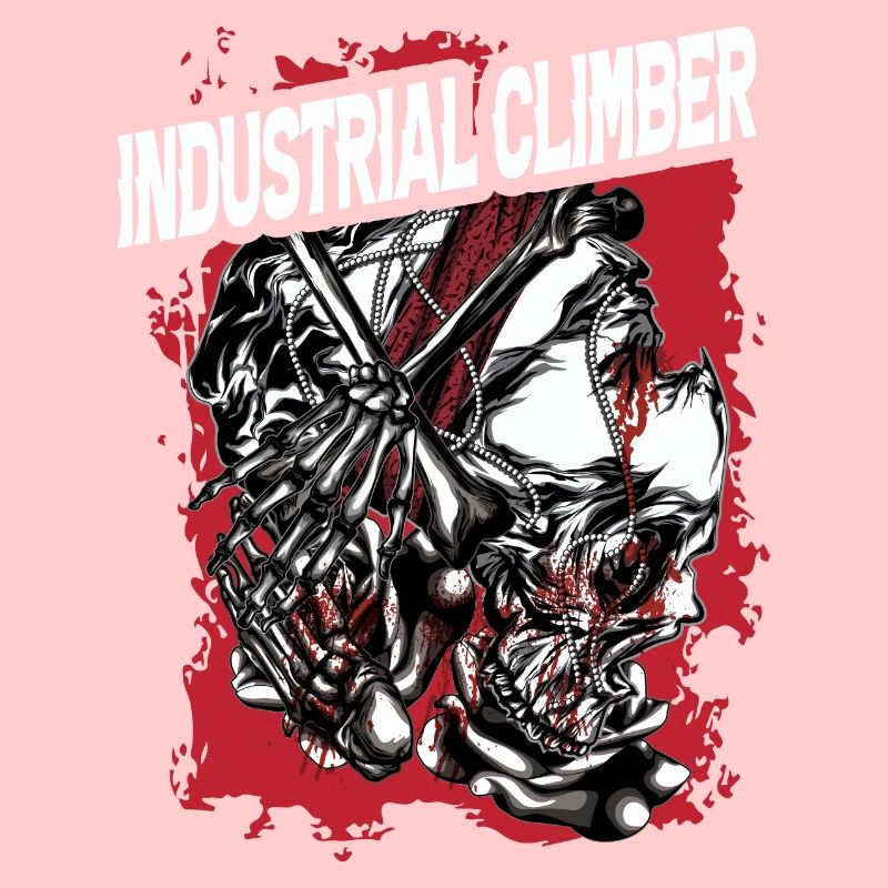 Industrial climber bone red background head