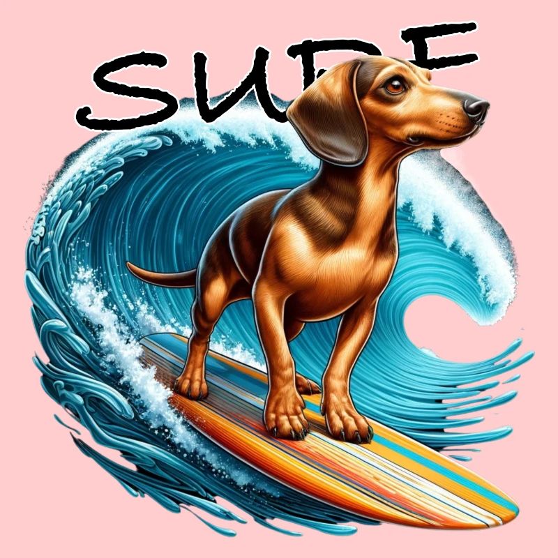 Teckel chien de chasse surfeur avec des chiens d’été et de surf
