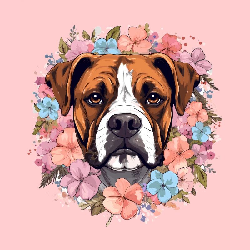 Boxer chien race animal de compagnie - graphique mignon avec des fleurs