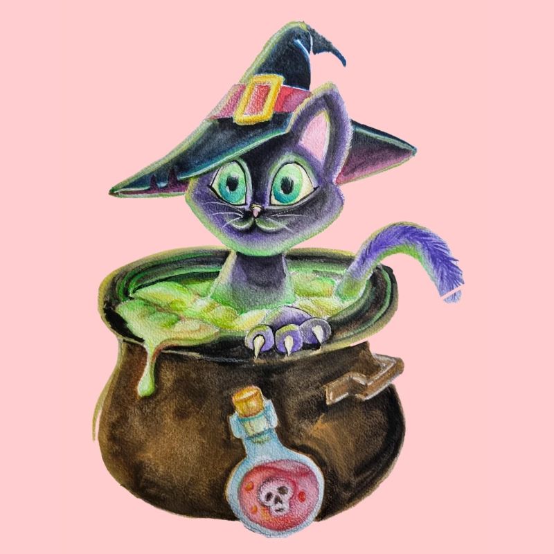 Witch cat in a pot
