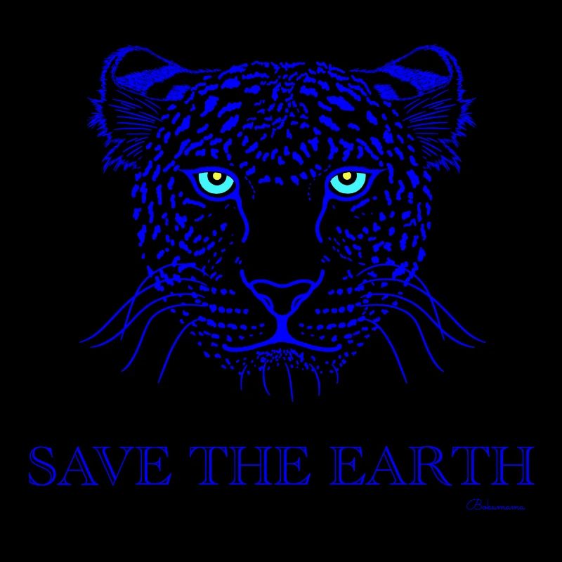 leopard, save the earth, with shining blue eyes