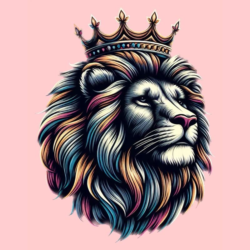 Ein bunter Löwe mit einer Krone