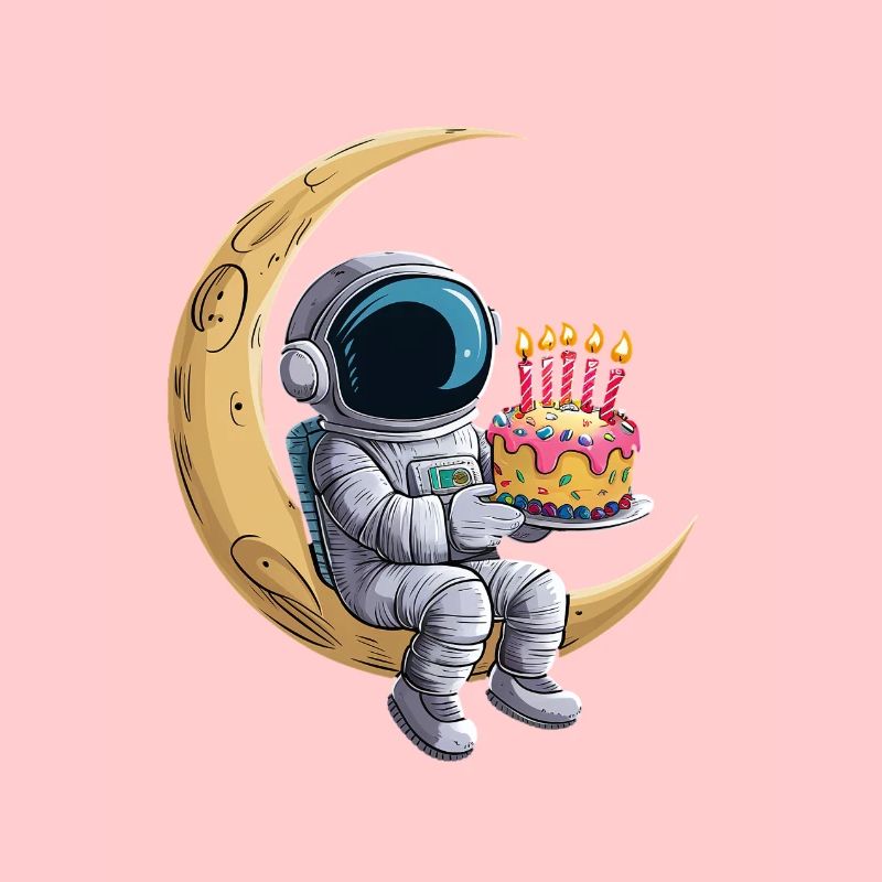 Astronaute sur la lune avec gâteau
