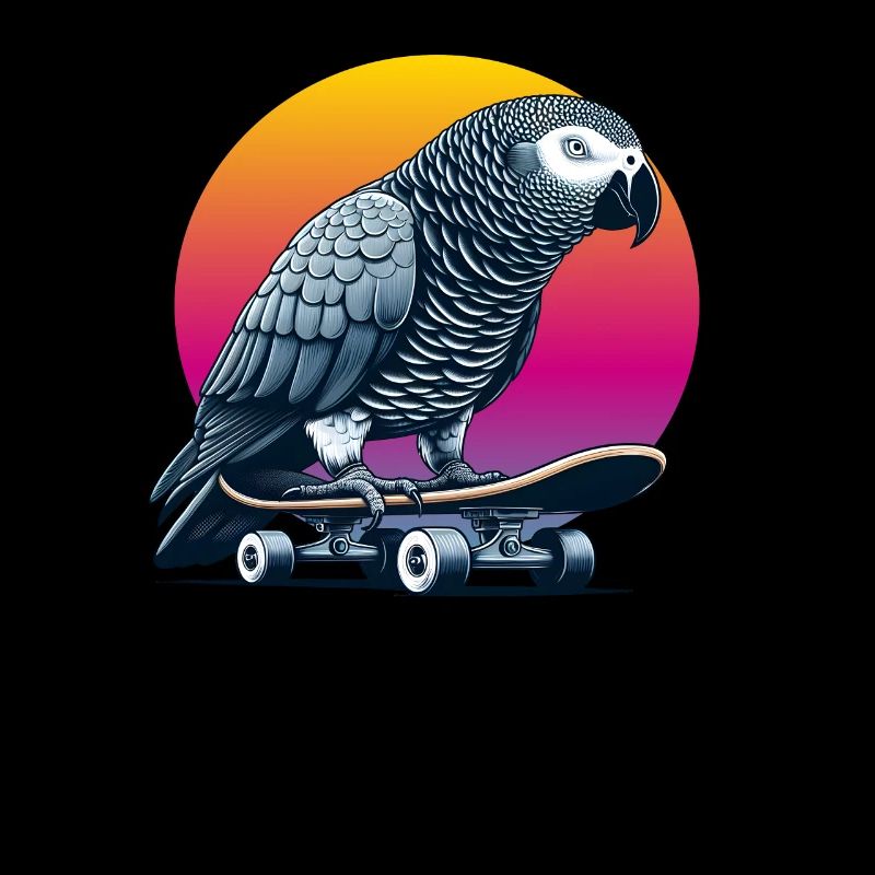 Graupapagei auf Skateboard
