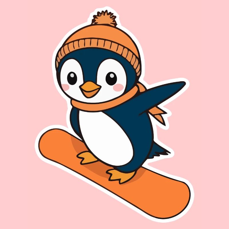 Pingouin sur un snowboard