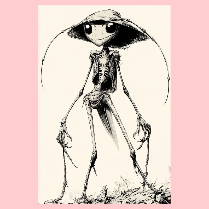 Skelettalien mit Hut – düster charmant