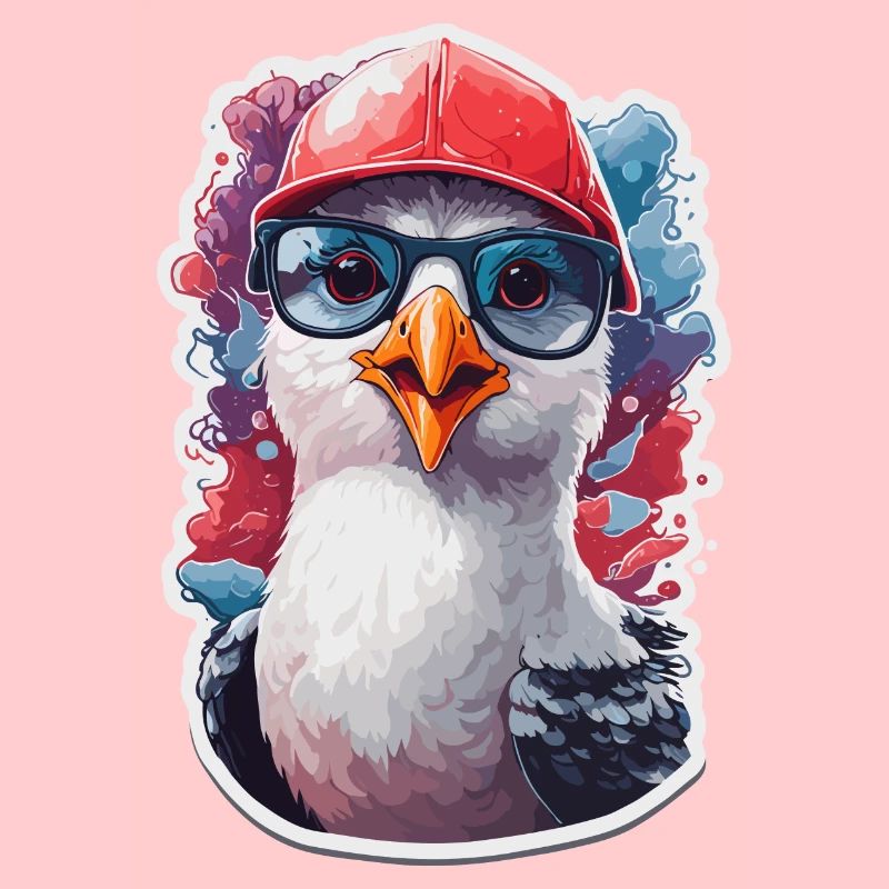 Seagull Cool avec casquette de baseball et lunettes de soleil