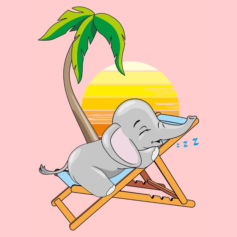 Bébé éléphant endormi sous le palmier