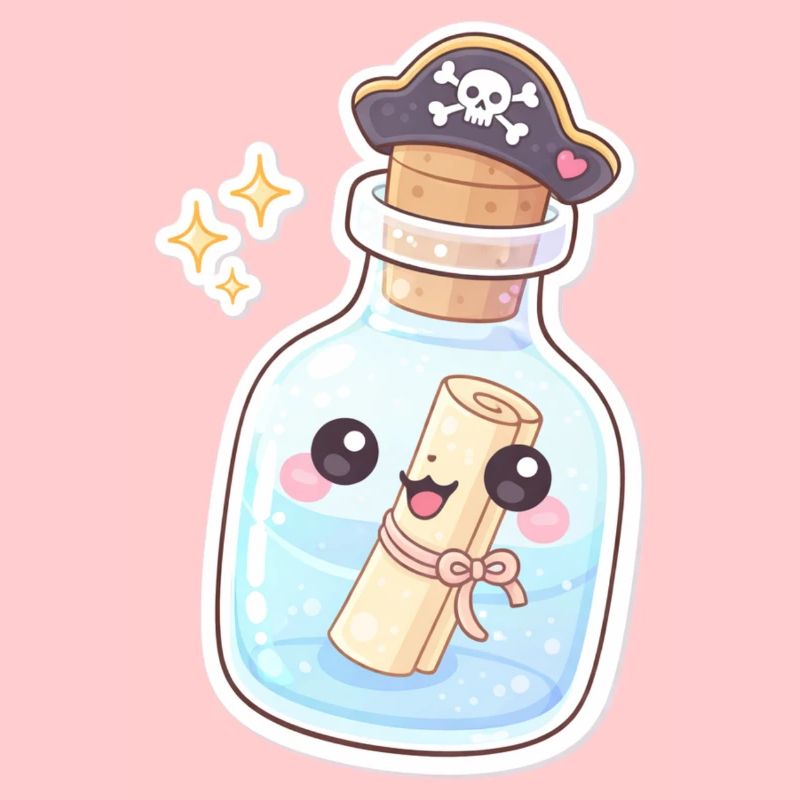 Un message de pirate mignon dans une bouteille