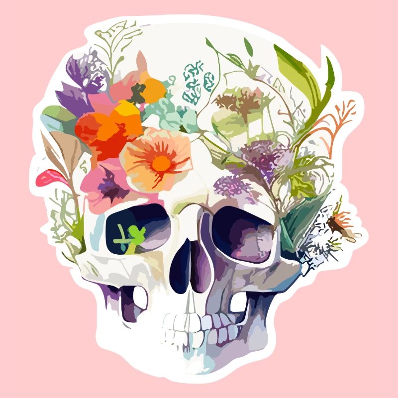 Crâne humain et fleurs 11