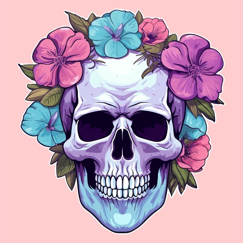Crâne humain et fleurs 32