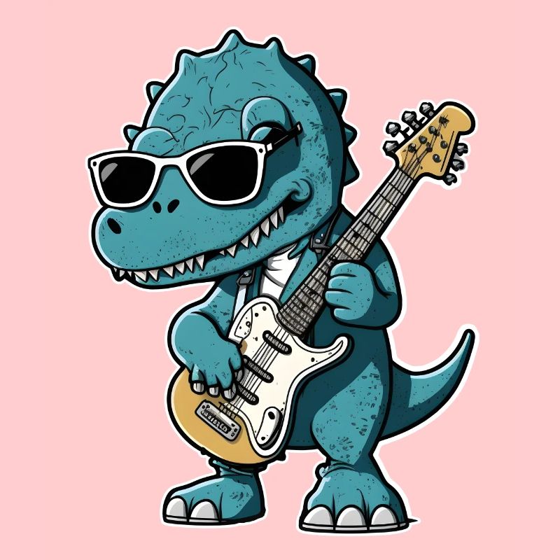 Kawaii Dino mit E-Gitarre