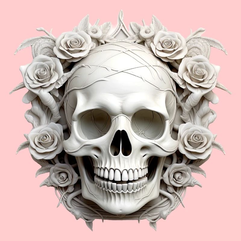 Dunkle Gothic Totenkopf Rosen Kunst Grafik Mode