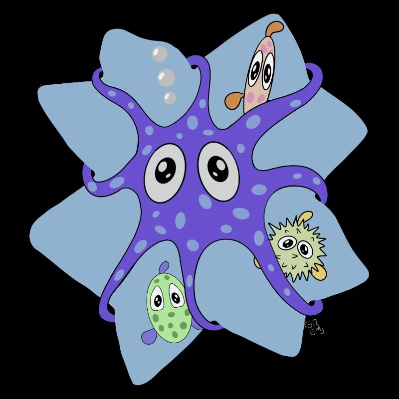 Squid with fish looking surprised