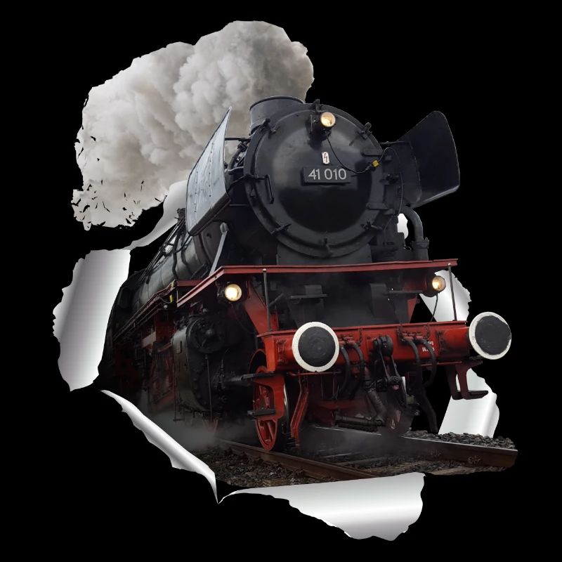 Dampflok durchbricht Papier