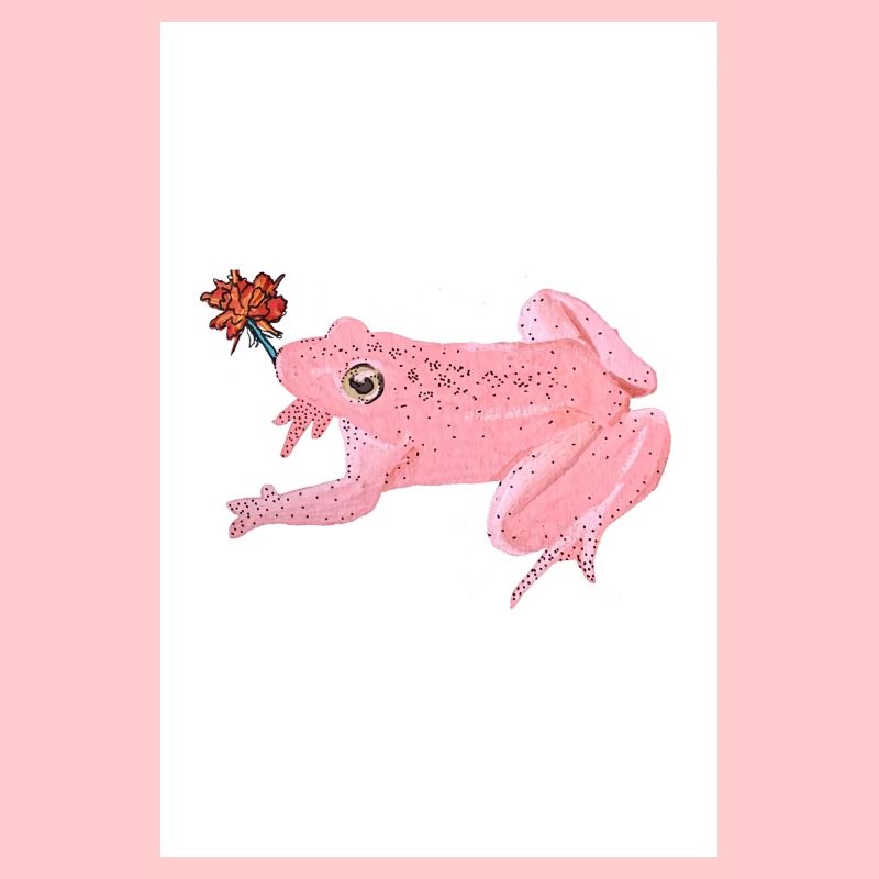 Grenouille rose avec fleur