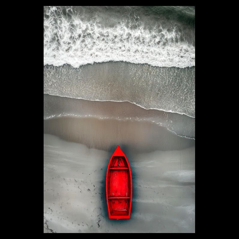 Red Boat on Grey Shore