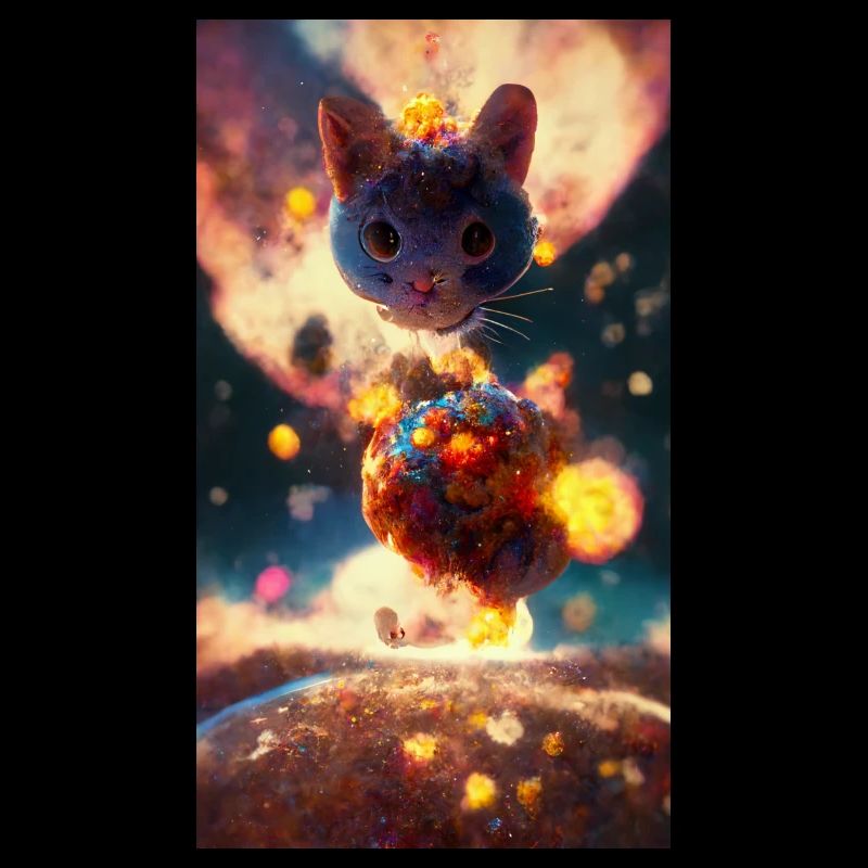 Cat god hovering over a planet
