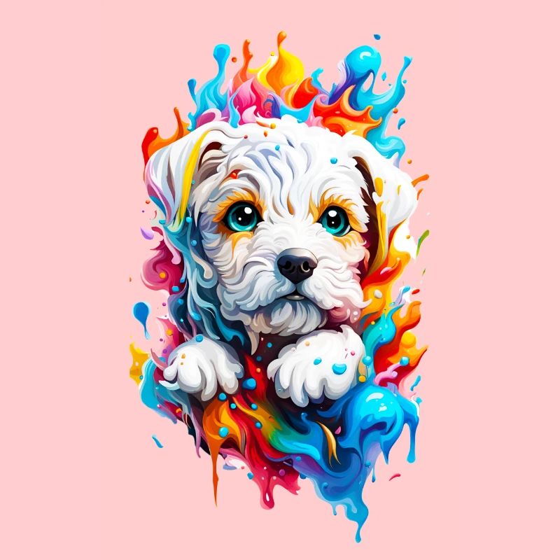 Chiot mignon avec des éclaboussures de peinture colorées