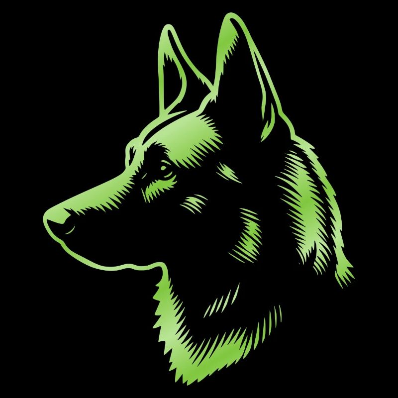 Malinois, Dog Head, Drawing Green