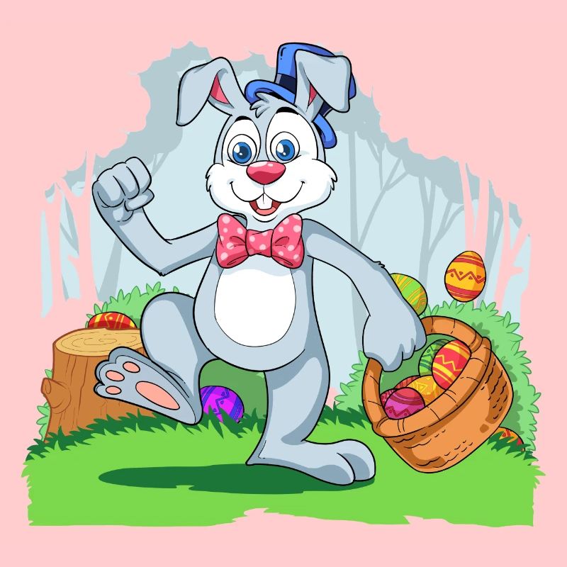 Easter Bunny With Colorful Egg Basket