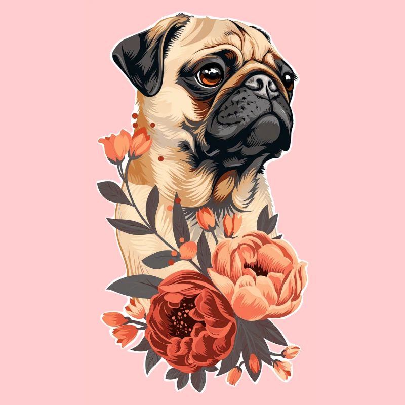 Mops mit Blumen
