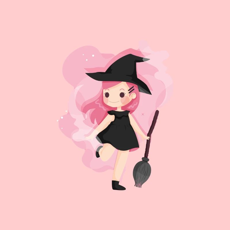 Sorcière de dessin animé mignon avec cadeau Halloween balai