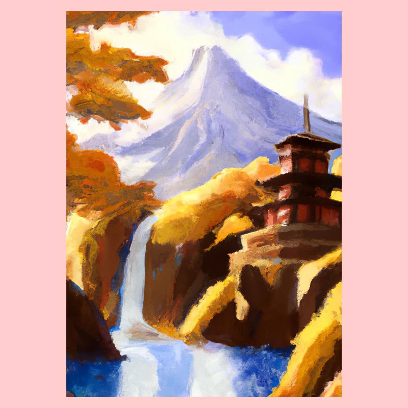 Japan Tower Wasserfall Gemälde