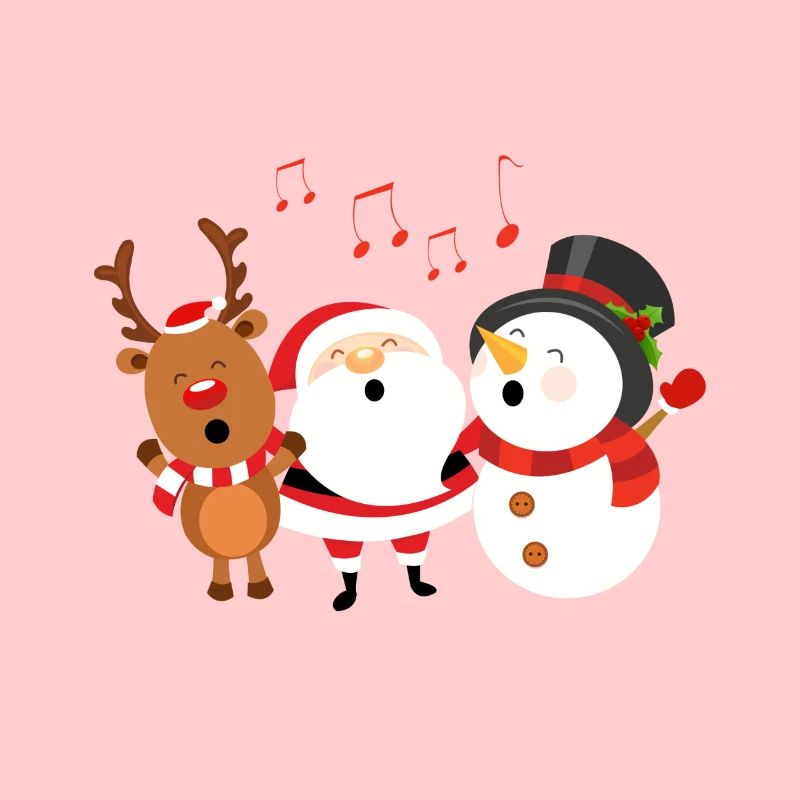 Singende Weihnachtsmann, Schneemann und Rentier