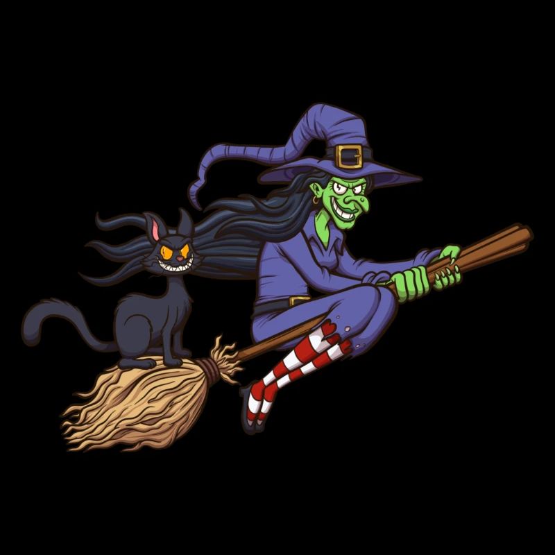 Sorcière de dessin animé volant sur son balai