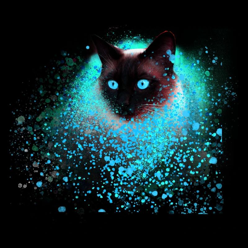 chat siam, coloré, graffiti, je peins de l'art, chat, vert